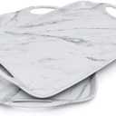 TP Serving Trays with Handles, 17 x 12 Inch Melamine Serving Platters for Food, Meat, Set Of 2 Rectangular Trays for Eating, White Marble