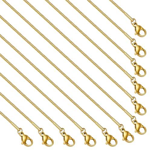 GTVOODX 12 Pcs Gold Plated Chain Bulk 18 Inches Thin Snake Stainless Steel Necklace Chains for Women Jewelry Making