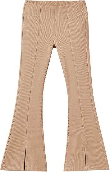 Haloumoning Girls Kids Elastic Waist Ribbed Flare Split Bottom Pants Stretch Casual Long Pants(5-6Yrs)