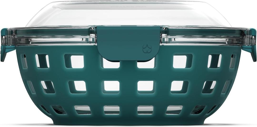 Ello Duraglass Meal Prep Container- Glass Food Storage Container with Silicone Sleeve and Airtight BPA-Free Plastic Lid, Dishwasher, Microwave, and Freezer Safe (5.5 cup, 5 Cup Watercress)