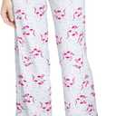 HUE Womens Printed Knit Long Pajama Sleep Pant (Medium, White - Flamingals)