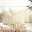 Farmhouse Pillow Covers 12x20, Modern Accent Lumbar Throw Pillow Covers Set of 2, Yellow and Beige Striped Patchwork Linen Decorative Pillows Cushion Covers for Couch Chair Bedroom Fall Decorations