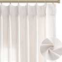Natural Beige Pinch Pleated Semi Sheer Linen Curtains 84 Inch Length 2 Panels for Living Room Bedroom Cream Colored Boho Room Decor Light Filtering Back Tab Pinch Pleat Window Drapes 84 Inches Long