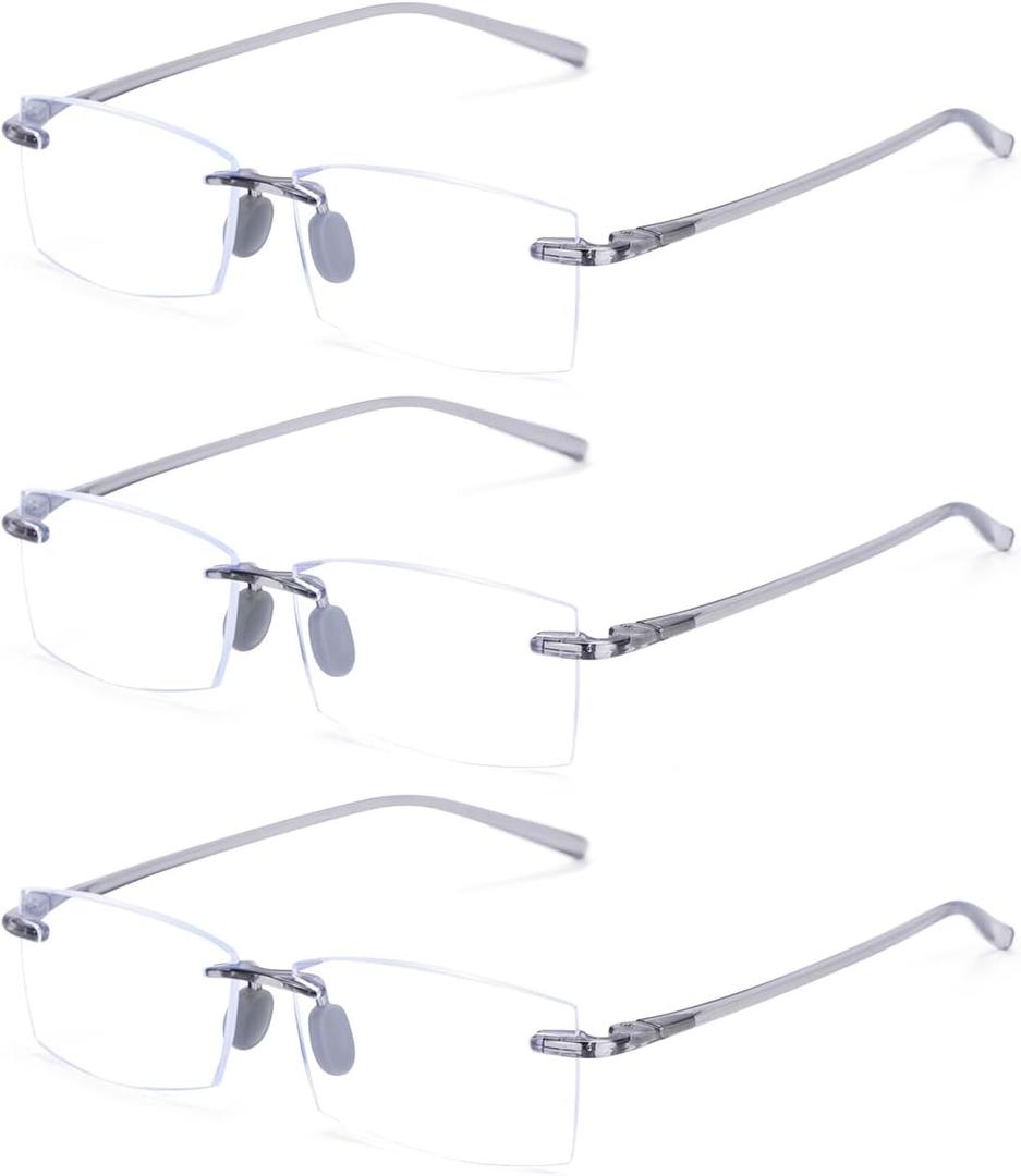 TERAISE Rimless Reading Glasses Comfortable Lightweight Frameless Reader 3 Pack Men and Women Blue Light Blocking Computer Eyeglasses, Grey (1.5X)