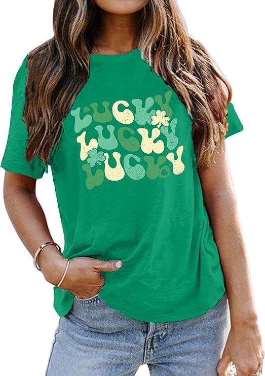 Womens Retro St Patricks Day Shirts Vintage St Paddys Four Leaf Clover Shamrock Tee Tops Lucky Babe T Shirt, XL
