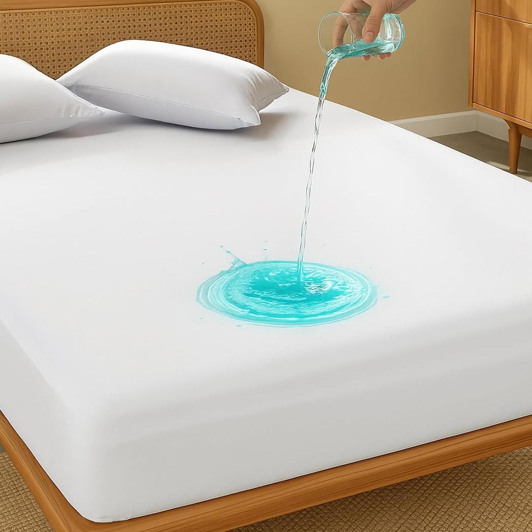 Full Size Waterproof Mattress Protector - Noiseless, Breathable, Machine Washable Fitted Mattress Cover with Deep Pocket up to 15