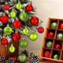 Lunmon 64 Pcs Christmas Ball Ornaments Lime Green Red Plastic Glitter Christmas Tree Decoration Assorted Size Hanging Xmas Ornament for Tree Home Indoor Decor, 1.6/1.97/2.4 Inch