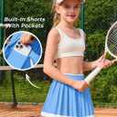 Haloumoning Girls Pleated Tennis Skirts with Shorts Kids High Waisted Athletic Skorts Golf Skirt with Pockets 5-14 Years (Blue)