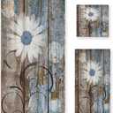 Rustic Daisy Bath Towels Set Blue Brown Floral Farmhouse Spring Country 3 Piece Bathroom Towel Set(1 Luxury Bath Towel 1 Hand Towel 1 Washcloth) Soft Absorbent Decorative Kitchen Shower Towel