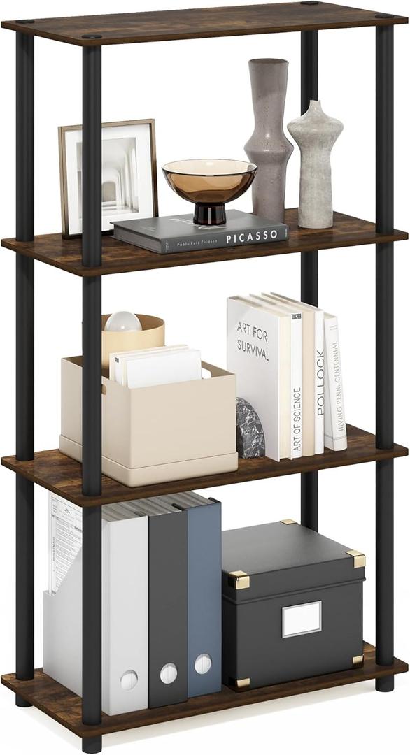 Furinno Turn-N-Tube Storage Shelves, 4-Tier Toolless Book Shelf, Corner Shelf, Toolless Open Shelves, for Organization and Storage, Living Room, Garage, Home Office, Amber Pine, 4-Tier Round Tube