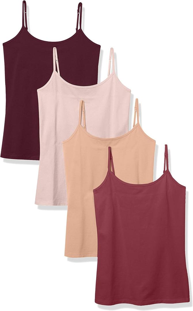 Amazon Essentials Women's Slim-Fit Camisole for Layering and Everyday Wear, Pack of 4 (Large, Camel/Dark Burgundy/Light Burgundy/Pale Mauve)