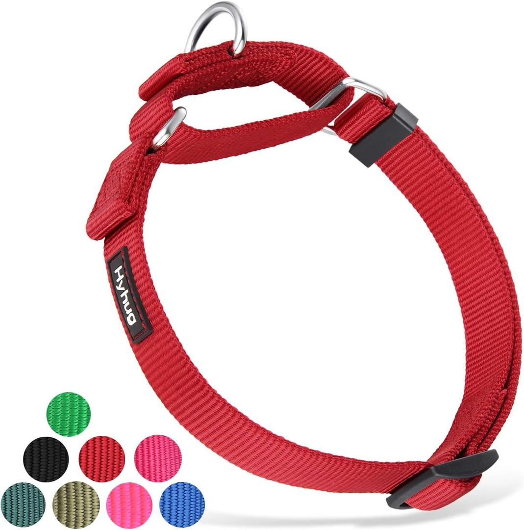 Hyhug Martingale Dog Collar Medium Red | Escape - Proof Heavy Duty Nylon Durable No Slip, Ideal for Training & Daily Walks M
