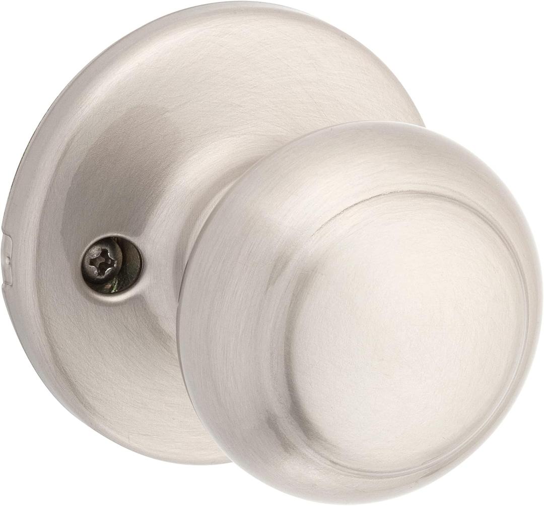 Kwikset Cove Dummy Door Knob, Single Sided Handle for Closets, French Double Doors, and Pantry, Satin Nickel Non-Turning Interior Push/Pull Door Knob, with Microban Protection (1 Pack)