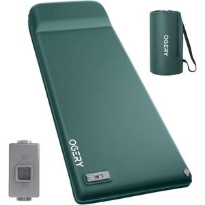 OGERY Self Inflating Sleeping Pad with Electric Pump, 3.15" Ultra-Thick Memory Foam Camping Pad, 4 Season Camping Mattress Pad with Built-in Pillow, Camping Essentials Gear for Tent Travel Car (Green)