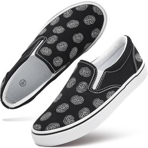Women's Slip on Shoes Canvas Sneakers Loafers Non Slip Shoes Low Top Casual Shoes (Black/White, 7.5)