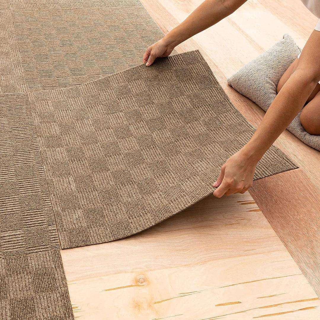 Mohawk Home 24" x 24" Indoor/Outdoor 0.25" Pile Height, Peel and Stick Carpet Tile, Brown Polyester, (15 Tiles) (60 sqft/Box)