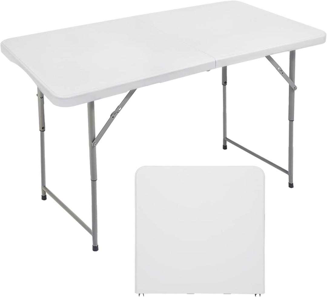 FORUP Folding Utility Table, 4ft Fold-in-Half Portable Plastic Picnic Party Dining Camp Table (White)