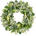 Vlorart 24-26 Inch Artificial Spring Summer Christmas Greenery Wreaths for Front Door Green Eucalyptus Leaf Wreath Decor Boxwood with Big Berries for Farmhouse Outside Year Round