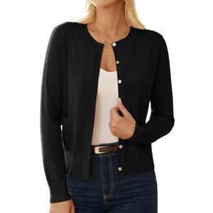 GRACE KARIN Cardigan Sweaters for Women Fall Fashion Crew Neck Button up Cardigan Long Sleeve Lightweight Cardigans 2025 (XX-Large, Black)