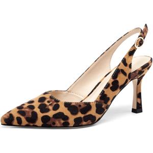 Rilista Women's Slingback Kitten Heels Closed Pointed Toe Backless Wedding Party Dress Pumps Shoes,Leopard/Suede, 9