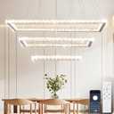 Finktonglan 31.4 inch Dimmable Modern Chandeliers with Remote, 3 Rectangles LED Rings Crystal Pendant Light for Kichen Island Chandelier Ceiling Light for Dining Room Kitchen Living Room
