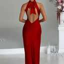 Memoriesea Women's Sexy High Split Sleeveless Backless Party Wedding Maxi Dress (Medium, Red)