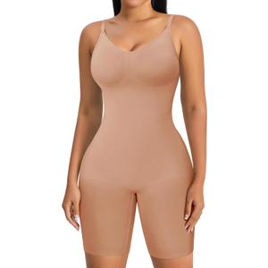 Women's Seamless Shapewear Tummy Control Bodysuit Body Shaper V Neck Seamless Butt Lifter Full Shaping Bodyshapers (XL)