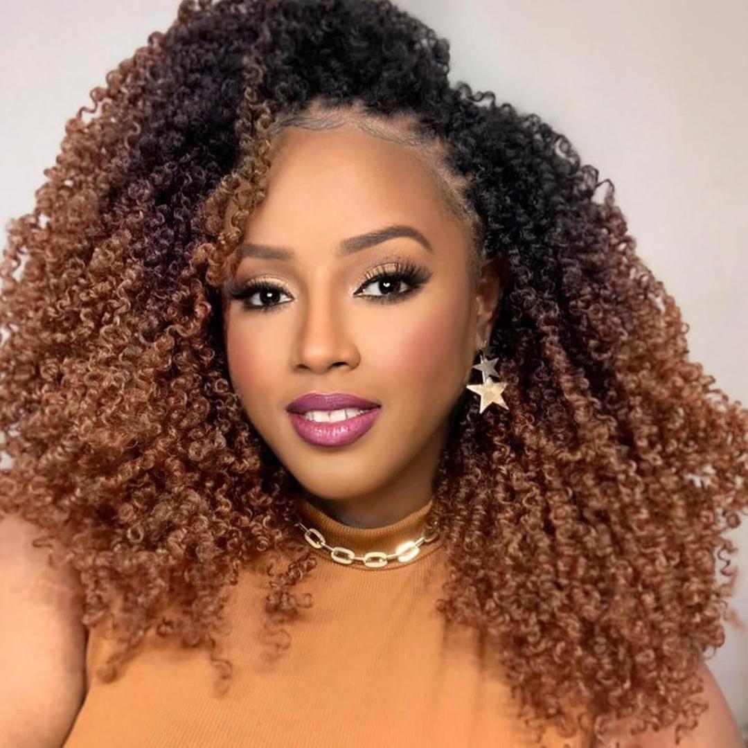 Aksice Pre-looped Yanky Twist Crochet Hair 8 Inch 8 Packs Bohemian Passion Twist Spring Mini Twist Crochet Hair for Black Women Boho Crochet Braids Synthetic (1B/4/30)