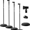 Pyle 4-Pack Microphone Stands with Adjustable Height and Heavy-Duty Steel Base | Universal Mic Holder with 180° Adjustable Clip for Stage & Recording Studio Equipment