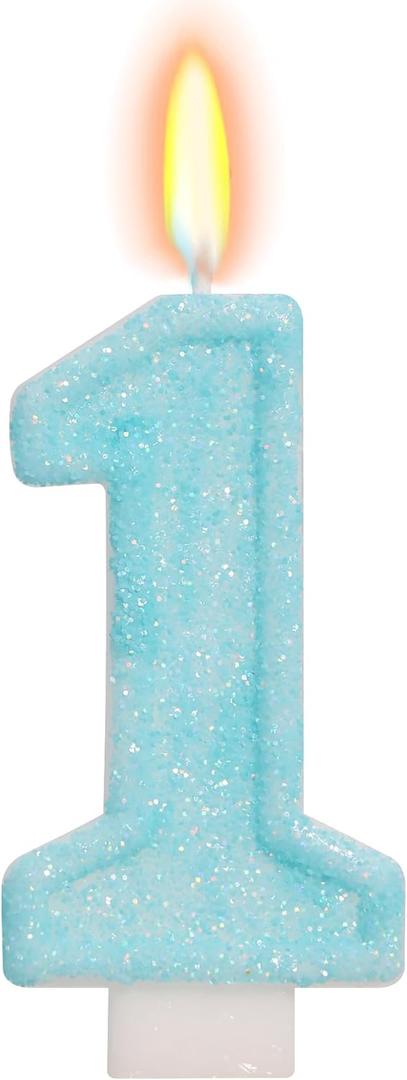 Blue Birthday Candles - Number 1 Candle for A Little Boo 1st Birthday Decorations Boy Girl, Sky Blue Cake Decorations Big One Theme Party Supplies