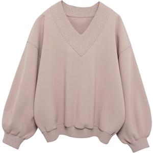 Hilinker Womens V Neck Oversized Sweatshirts Cute Pullover Drop Shoulder Long Sleeve Tops Fall Winter Taupe Small (S)