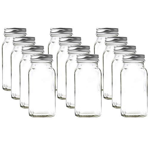 U-Pack 24pieces of Square Glass Spice Bottles 4 oz Spice Jars with Silver Metal Lids, Shaker Tops, and Labels