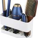 MyGift Hair Tool Organizer with 3 Slots, Wall Mounted Hair Dryer Holder, White Metal Bathroom Salon Organizer Rack for Blow Dryer Straightener Curling Iron (Medium)