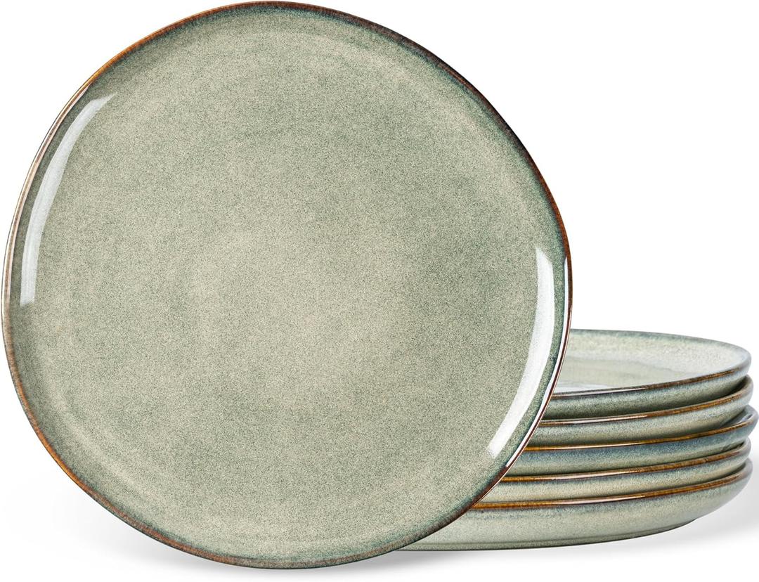 AmorArc Ceramic Dinner Plates Set of 6, 10.5 Inch Handmade Reactive Glaze Stoneware Plates,Rustic Shape Dinnerware Dish Set for Kitchen,Microwave & Dishwasher Safe,Scratch Resistant-Reactive Color