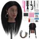 Mannequin Head 100% Human Hair, 18" Manikin Head with Real Human Hair Cosmetology Doll Head for Hairdresser Practice Braiding Hair Styling with Table Clamp Stand, Hair Style Kits