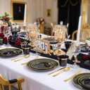WELLIFE 600 PCS Black Gold Disposable Dinnerware Set for 100 Guests