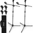 Pyle Universal Adjustable Tripod Microphone Stand - Pair of Heavy Duty Lightweight Professional Compact Extendable Stage Studio Floor Standing Boom Mic Holder w/ Carry Bag, 5/8" Adapter