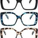 REAVEE 3 Pack Designer Stylish Blue Light Blocking Reading Glasses for Women, Computer Fashion Cute Readers with Spring Hinge