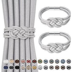 NICEEC 2 Pack Strong Magnetic Curtain Tiebacks Upgrade Nordic Simple Style Drape Tie Backs Double Color Weave Rope Knot Decorative Curtain Holdbacks for Home & Office Window Drapery (Silver Grey)