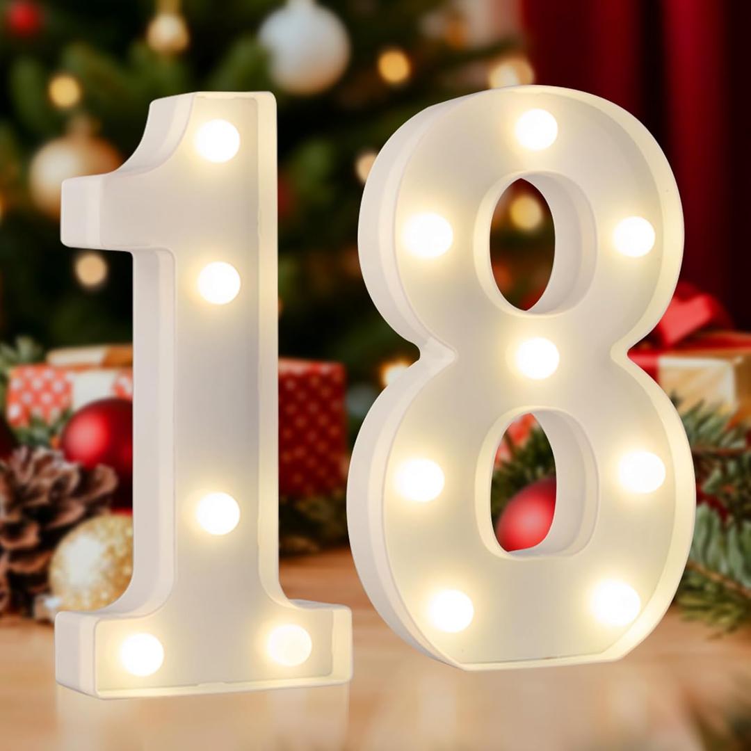18th Birthday Decorations for Girls Boys, LED Marquee Letter Lights, 18 Light Up Numbers, Number Blocks Birthday Gifts Party Decorations, Warm White Small Marquee 18 Sign for Anniversary Decorations