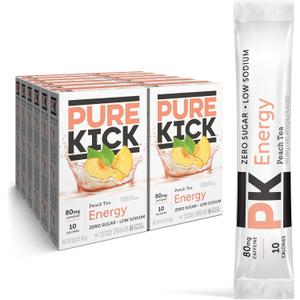 Pure Kick Energy Singles To Go Drink Mix, Peach Tea, 72 Packets (EXP 04/30/27)