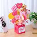 3D Pop Up Birthday Card with Balloon Bouquet Design, 6 x 11 inches, Pink Box Card with Envelope,Unique Handmade Foldable Celebration Cards for Daughter, Son, Mom, Dad, Friend