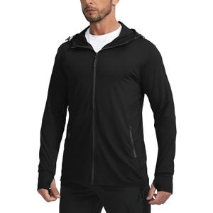 Men's UPF 50+ Light Jacket Full Zip Sun Protection Hoodie Long Sleeve Sun Shirts for Men Hiking Fishing Zip Pockets (X-Large, Black)