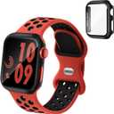 Sport Silicone Bands and Case with Screen Protector Compatible with Apple Watch Band 44mm/45mm/46mm/42mm/41mm/40mm for Men, Breathable Strap and Cover Combo for iWatch Series 11/10/9/8/7/6/5/4/SE (Red Black)