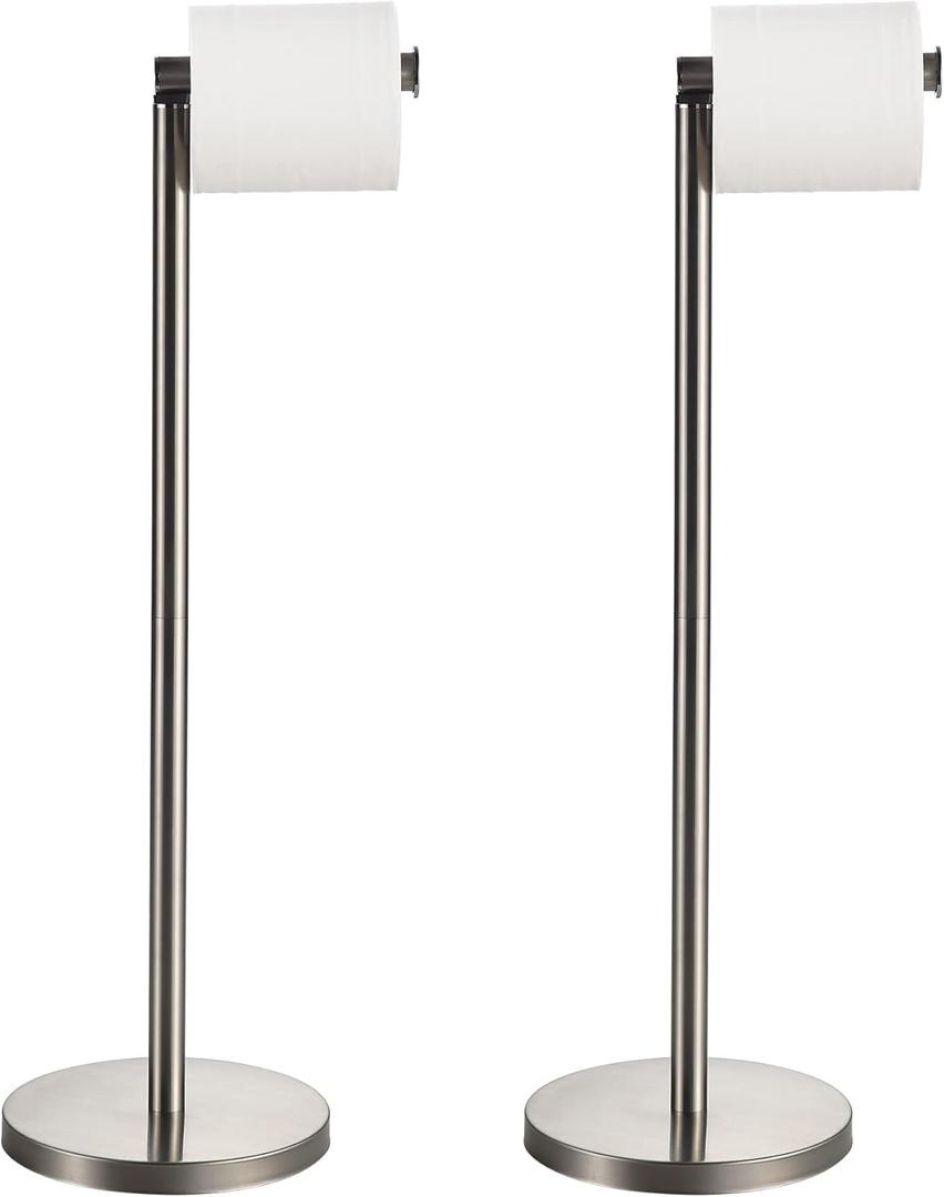 Toilet Paper Holder Brushed Nickel 2 Pack Standing On Floor, Tissue Holder with Reserve Storage Paper Rolls, Free-Standing