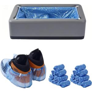 Automatic Shoe Cover Dispenser with 200 Pcs Disposable Shoe Covers, Booties for Portable Machine Fits Size Up to 11 US men or women and up for Home, Factory (Grey)