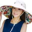 Packable Extra Large Brim Floppy Sun Hat Reversible UPF 50+ Beach Sun Bucket Hat Beige (White)