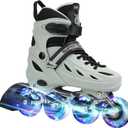 SUPER YOUNGSTER Adjustable Inline Skates for Boys Girls Ages 4-12 with Light Up Wheels, Roller Skates Blades for Youth Kids Indoor & Outdoor Beginners M(33-36), Black & Grey