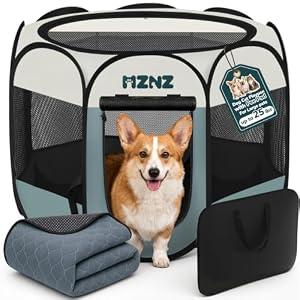 MZNZ Dog Cat Playpen with Pee Pad, Portable Puppy Pet Crate Indoors for Small/ Medium Dogs Cats Rabbits, Foldable Dog Cage Enclosure for Outdoor, Pop Up Dogs Tent Kennel with Carrying Case, Grey