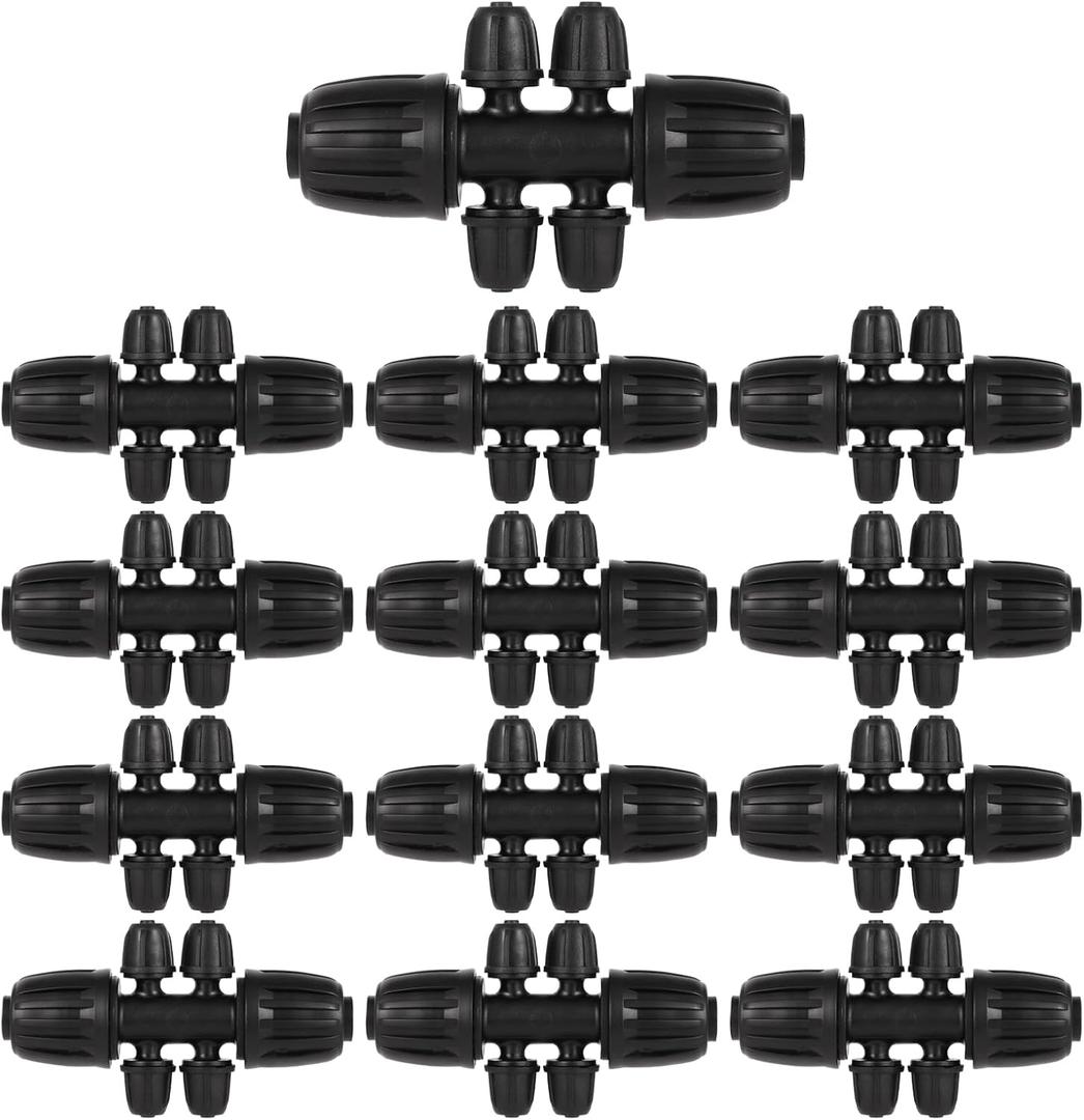 1/2 Inch to 1/4 Inch Tubing Irrigation Fittings for (1/2'' ID x 0.60''-0.63'' OD) 16mm Drip Tubing,Locked Barbed Tee Connectors (20 Pcs Barbed Tee 6-Way)